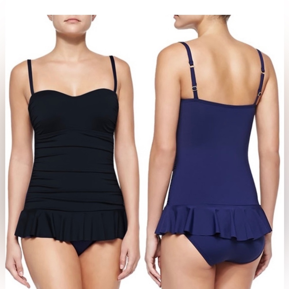 TOMMY BAHAMA Navy One Piece Skirted Ruched Swimsuit - size 16